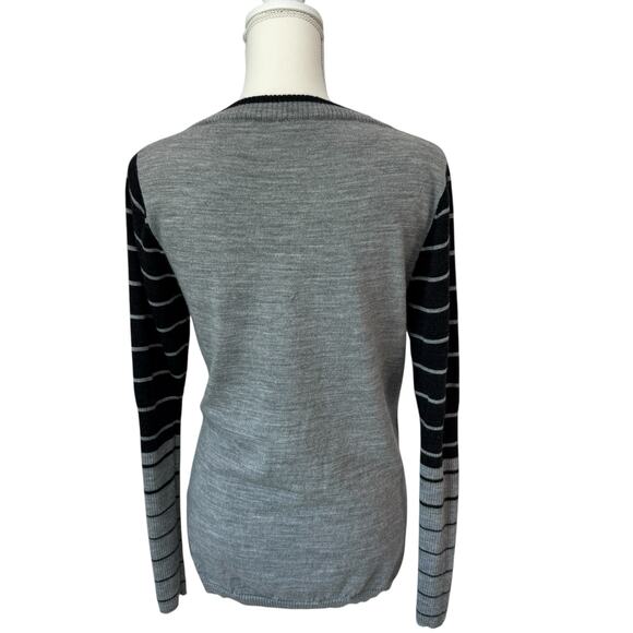 SMARTWOOL Sweater Womens M Gray Stripe V-Neck 100% Merino Wool - Picture 2 of 12
